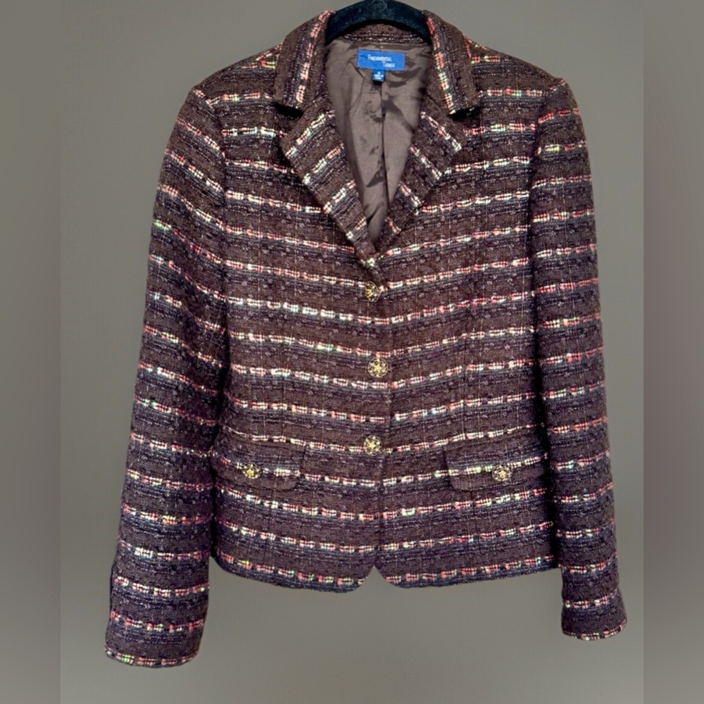 Vintage Fundamental Things Long Sleeve Snap Button Brown Blazer Stripe Sequin 10